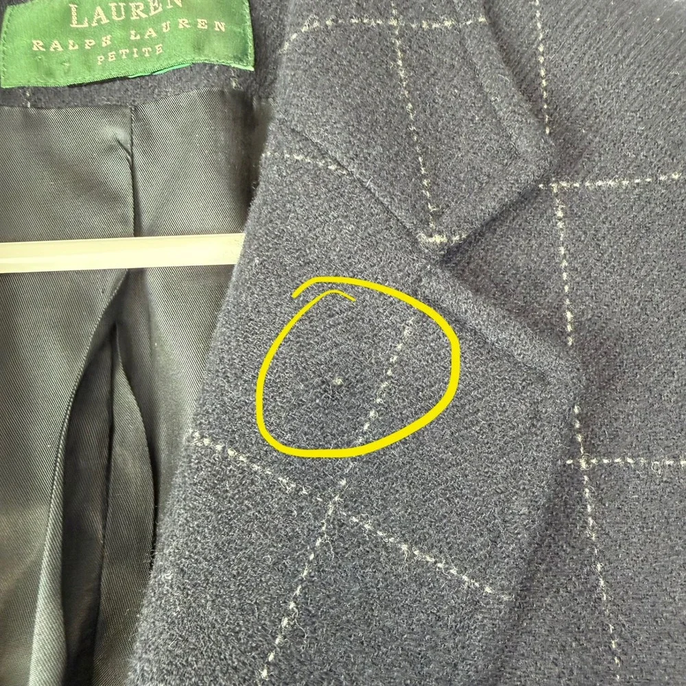 Lauren Ralph Lauren Windowpane Wool Blazer Navy Gold Buttons Preppy Petite P11